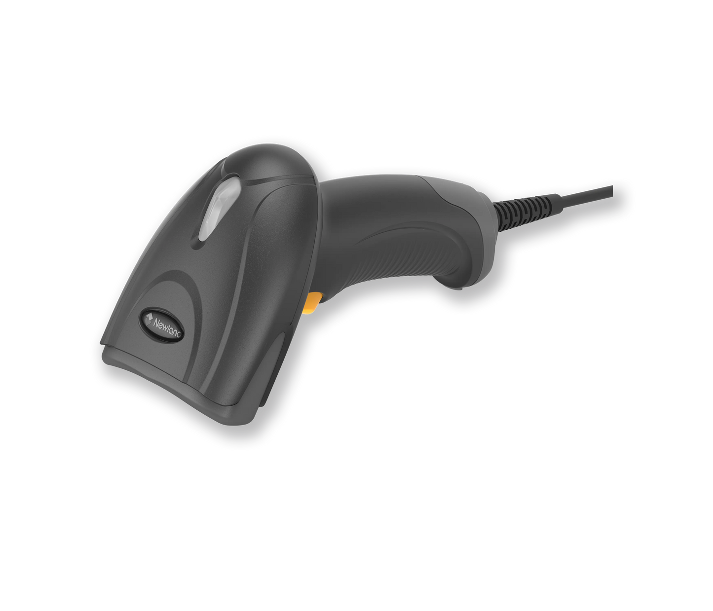Black barcode scanner on a white background