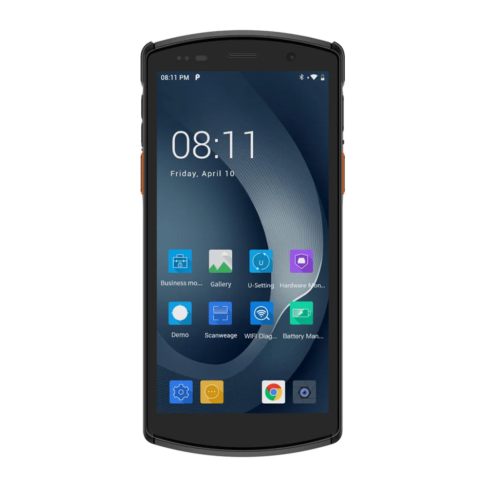 Smartphone with app icons on a white background