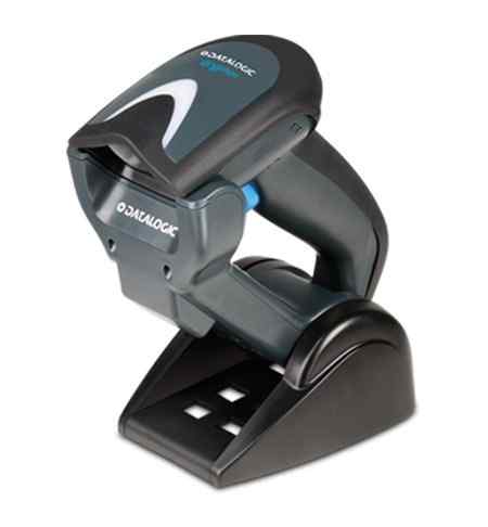 Barcode scanner with stand on a white background