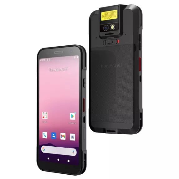 Phone with a protective case on a white background