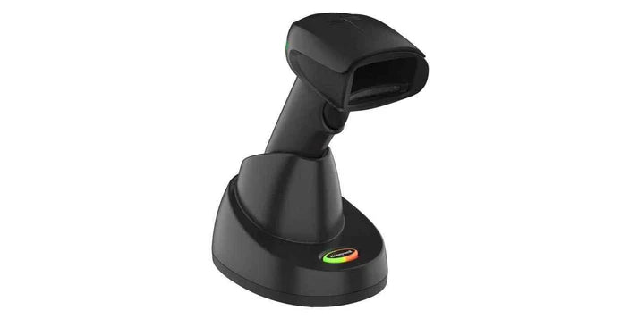 Black barcode scanner on a white background