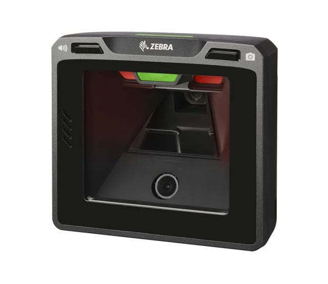 Zebra scanner on a white background