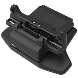 Black mechanical component on a white background