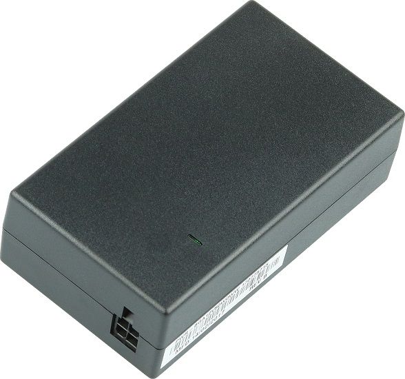 Black rectangular battery pack on a white background
