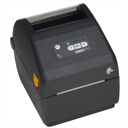 Zebra Q200 thermal receipt printer in black with a small yellow side button and a control panel on top, shown on a white background.