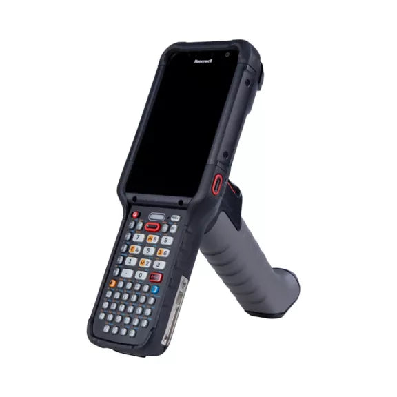Handheld device with a screen and keypad on a white background