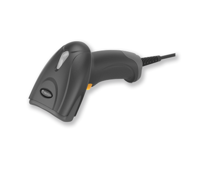 Black barcode scanner on a white background