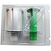 Medical device with a clear plastic container and green liquid inside, on a white background