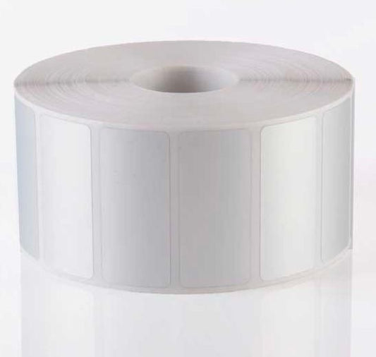 A roll of silver barcode labels