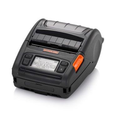 A black Bixolon SPP-L3000IWK portable barcode printer with an orange detail on the side button.