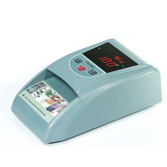 Money counting machine with digital display on a white background