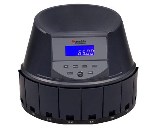 A Cassida Coin Master coin counting machine with a digital display showing the count in AED (United Arab Emirates Dirham).