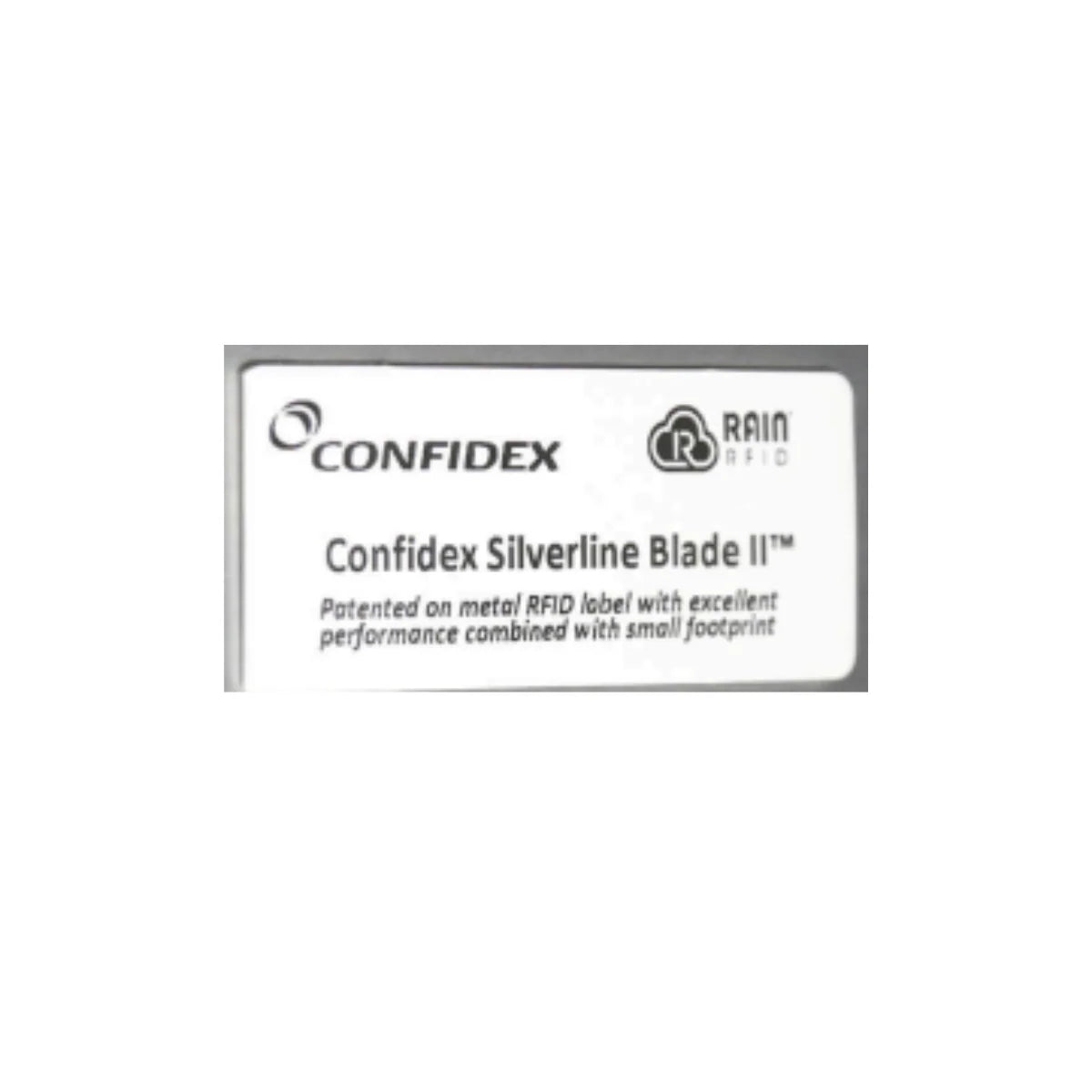 Confidex Silverline Blade II RFID label on a white background
