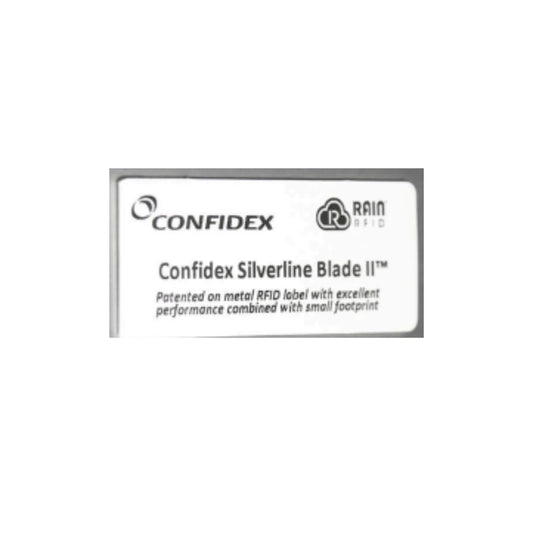 Confidex Silverline Blade II RFID label on a white background