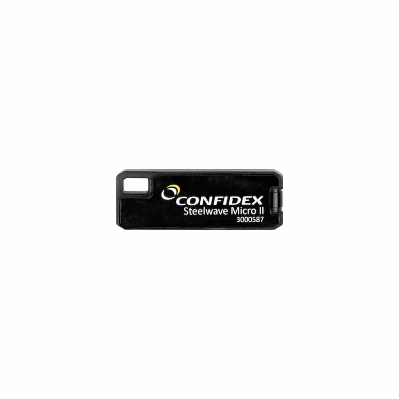 Black USB drive with Confidex branding on a white background