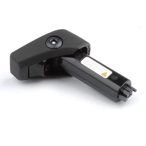 Black tool with a cylindrical component on a white background