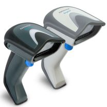 Datalogic GD4132 barcode scanner, showing two units in gray with blue accents.