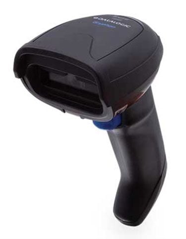 A black Datalogic GM4200 barcode scanner with a hand grip and trigger.