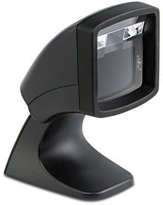 A black Datalogic barcode scanner with an angle-oriented imager, designed for precise reading of 1D and 2D barcodes.