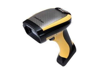 A Datalogic PBT9501-HPRB barcode scanner with a black and yellow color scheme.