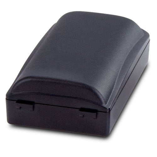 Black external hard drive on a white background