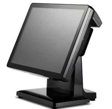 A black EPOS Xtreme V2 Turbo POS system with a touchscreen display mounted on a counter stand.