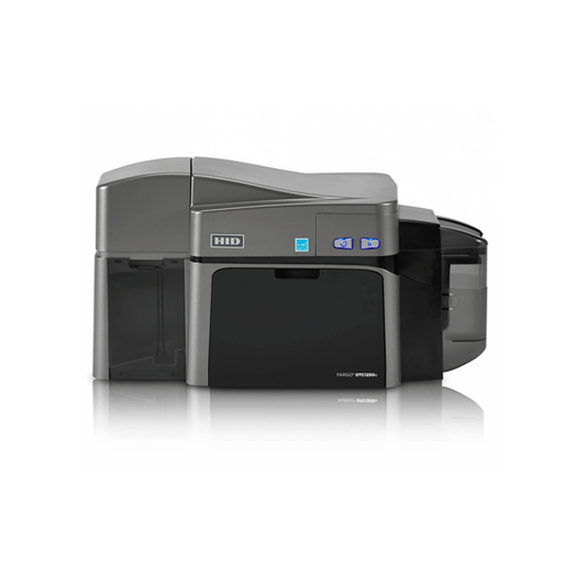 HID Fargo DTC1250e Dual-Sided ID Card Printer with Asure ID Solo Software, YMCKO Ribbon & 100 PVC Cards – 300dpi, Grey