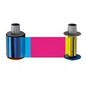 Color ribbon with blue, magenta, and yellow for a printer on a white background