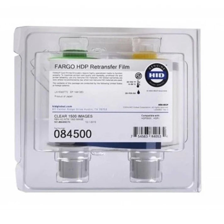 Packaging of Fargo HDP Retransfer Film with HID label on a white background