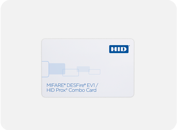 HID MIFARE DESFire EV1/HID Prox Combo Card on a white background