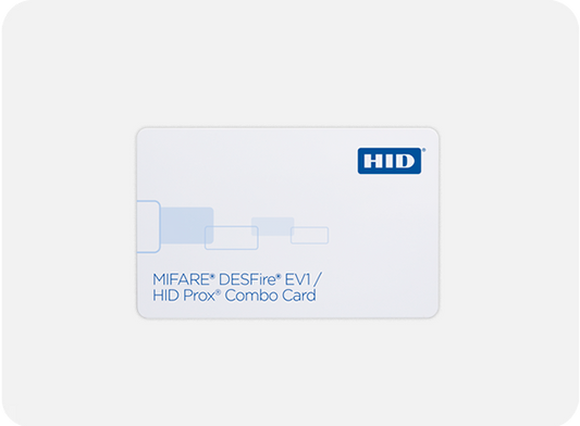 HID MIFARE DESFire EV1/HID Prox Combo Card on a white background