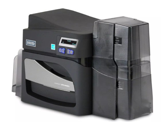 A black and gray Zebra HD thermal label printer with a digital control panel and a transparent paper tray, shown on a white background.