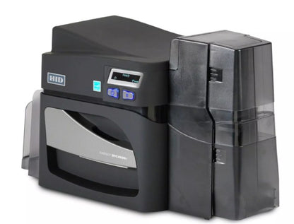 A black and gray Zebra HD thermal label printer with a digital control panel and a transparent paper tray, shown on a white background.