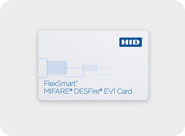 HID FlexSmart MIFARE DESFire EV1 card on a white background