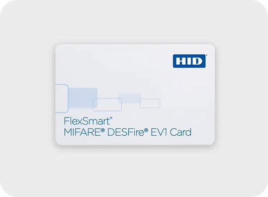 HID FlexSmart MIFARE DESFire EV1 card on a white background