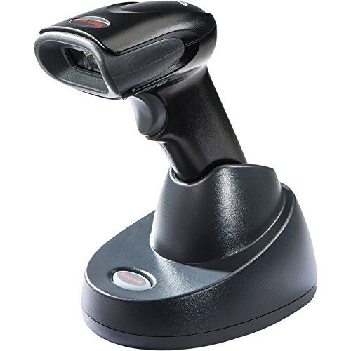 Honeywell 1452G Barcode Scanner with Bluetooth connectivity, shown with a black body on a stand.
