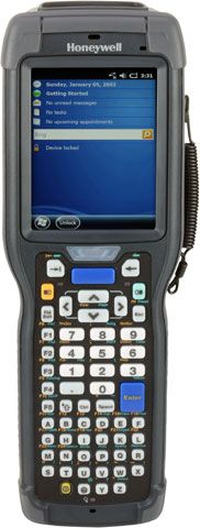 Honeywell CK75 mobile computer featuring a touchscreen display, a numeric keypad, and a color printer module attached.