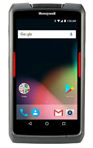 Honeywell EDA 71 Enterprise Tablet with a black casing and red accents around the screen, showing the device's screen with various app icons and a web browser open.