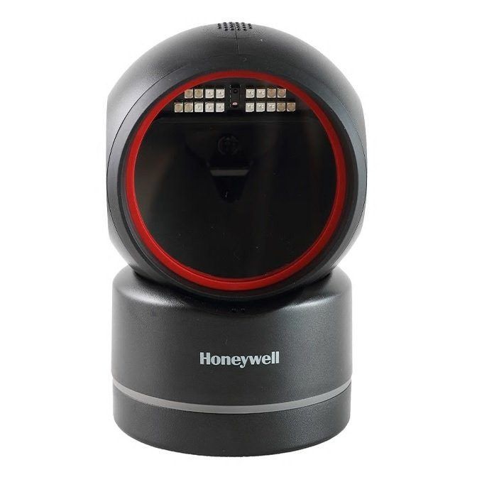 Honeywell HF680 2D Hands Free Barcode Scanner mounted on a stand.