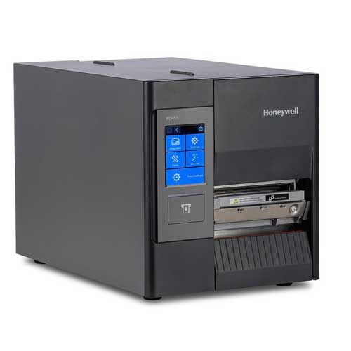 Honeywell PD45S thermal transfer barcode label printer with a color display on the front panel, in black.