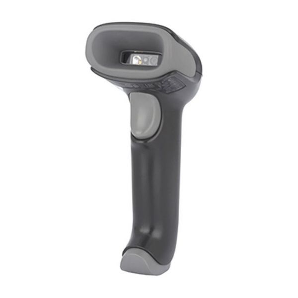 Honeywell Voyager Extreme Performance barcode scanner, model 1472g, in black color with a USB connection kit.