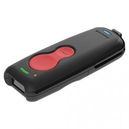 Honeywell Voyager 1602g Barcode Scanner, black with red scanning window, lying on a flat surface.