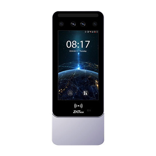 ZKTeco Horus E2 with a screen displaying time and date, branded 'ZKTeco', on a white background