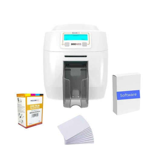 Magicard 300NEO Dual-Sided ID Card Printer Bundle – Includes YMCKO Ribbon, 100 Blank Cards & Software