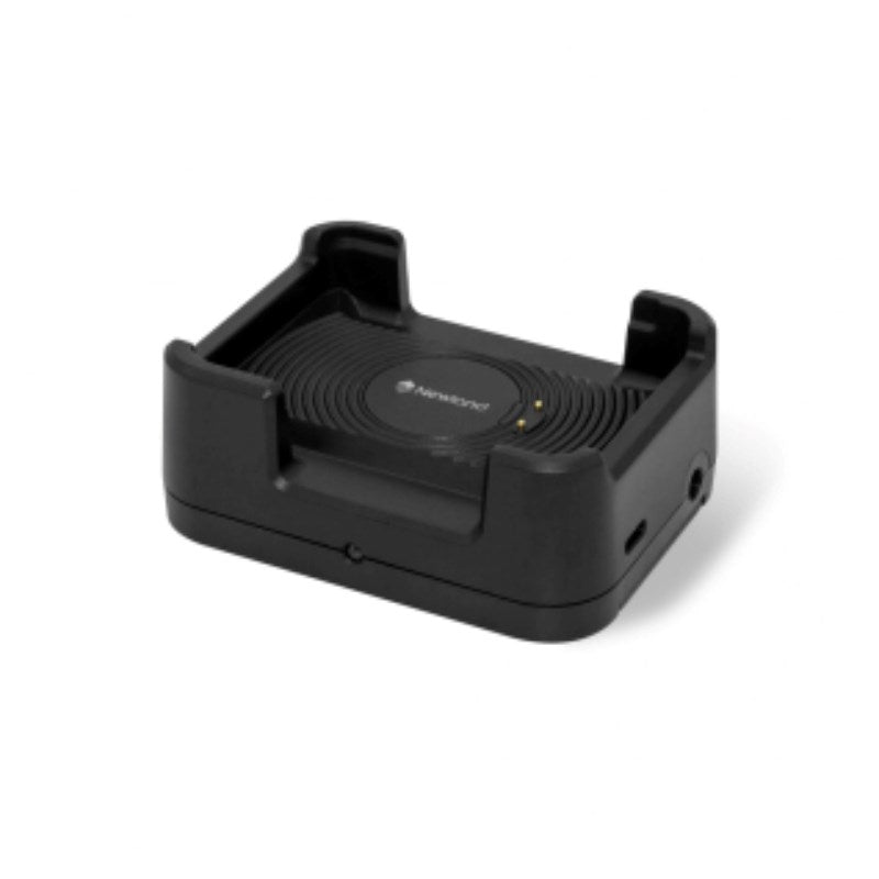Black electronic device holder on a white background