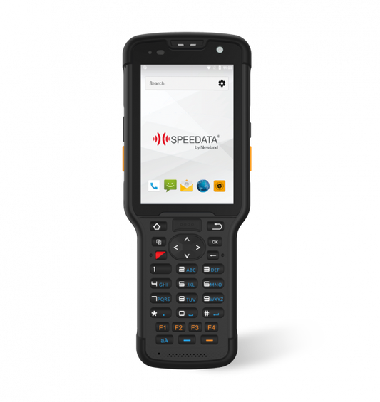 A black Newland SD35 Leo mobile computer with a display screen and a keypad.