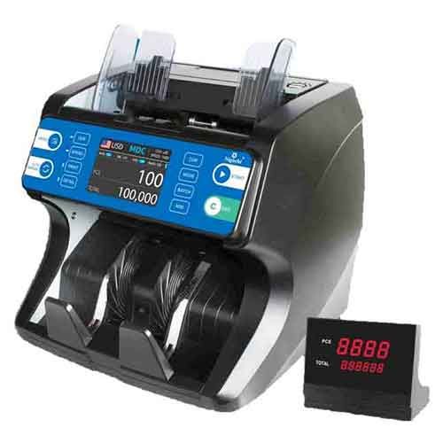 A Nigachi NC-10 Mix Money Counting Machine, predominantly black in color, with digital displays and various control buttons.