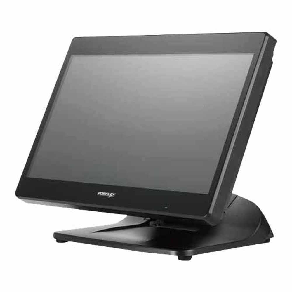 An all-in-one Posiflex PS-3416E Retail POS system with a wide P-CAP touchscreen, positioned on a foldable stand.