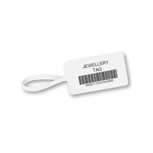 Jewellery tag with barcode on a white background