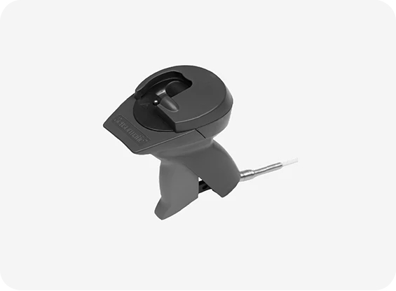 Black electronic device with a probe on a white background